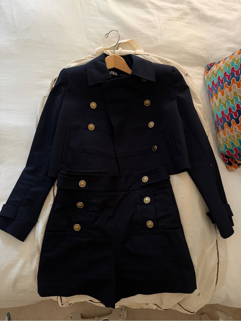 Zara Navy Double-Breasted Cropped Jacket & High-Waist Shorts Set